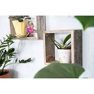 Home Decor-Rustic Shelves, Square Floating Wood Shadowbox, Set of 3 (Natural Weathered Gray)