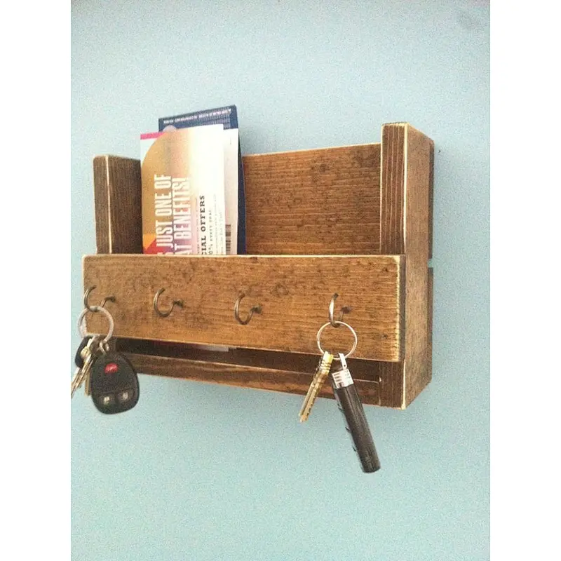 Rustic wood floating wall shelves book shelf wooden wall mounted wall shelf with hooks