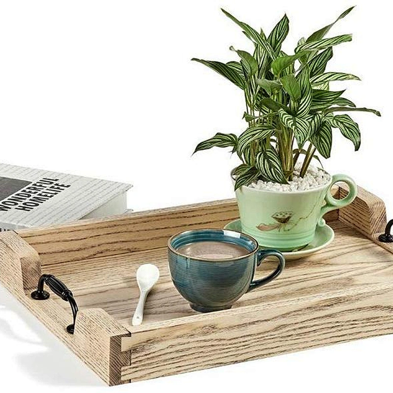 Large wooden meal tray handle, country tray for coffee table, breakfast home decorative tray, bar