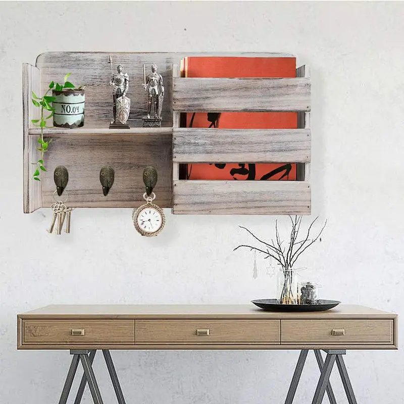 Roll over image to zoom in Honest Torched Wood Rustic Wall Mounted Key & Mail Holderrustic wood floating wall shelvesdeep wall