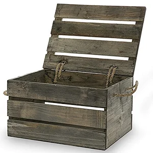Receive a box-The Lucky Clover Trading Antique Wood Crate Storage Box with Swing Lid