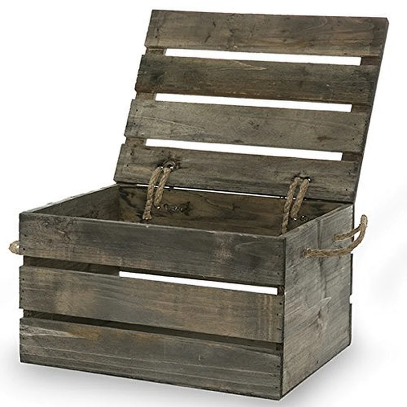 Receive a box-The Lucky Clover Trading Antique Wood Crate Storage Box with Swing Lid