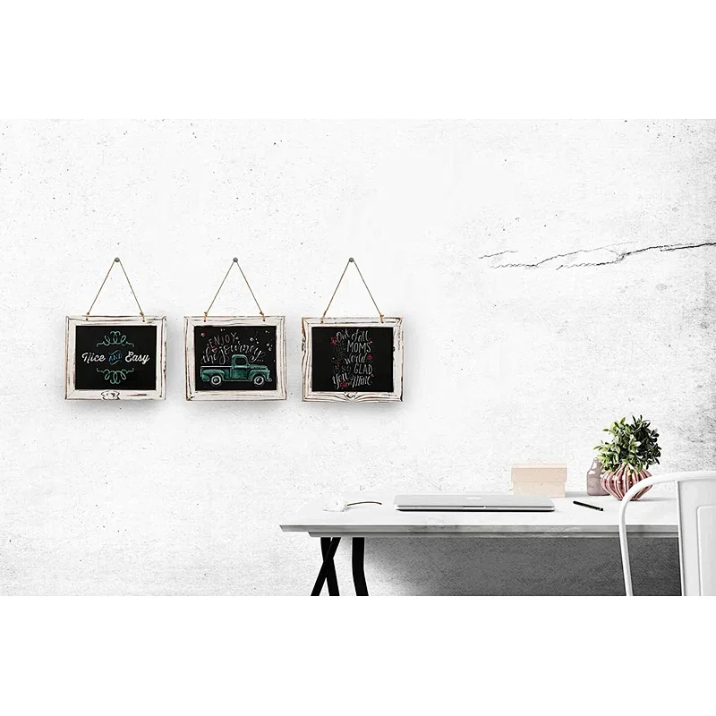 Rustic Barnwood Wall Mounted Hanging Chalkboard Sign Made from Distressed Wood & Rope Hanger 24*20cm Wooden Hanging Chalk Sign