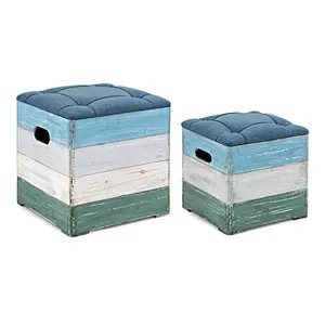 Small Wood Holder Wood Crate Box Wite Seat  For Gift Office   - Set of 2