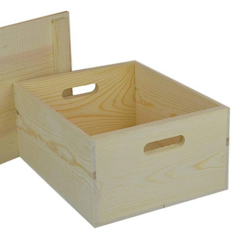 Wooden Pine Box with Hand Holes and a Drop on Lid