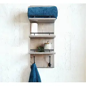 Solid Wood Rustic Farmhouse Floating Shelf Mail Sorter Organizer Wood Key Holder Organizer for Wall, Rustic 2-Slot Wall Mail