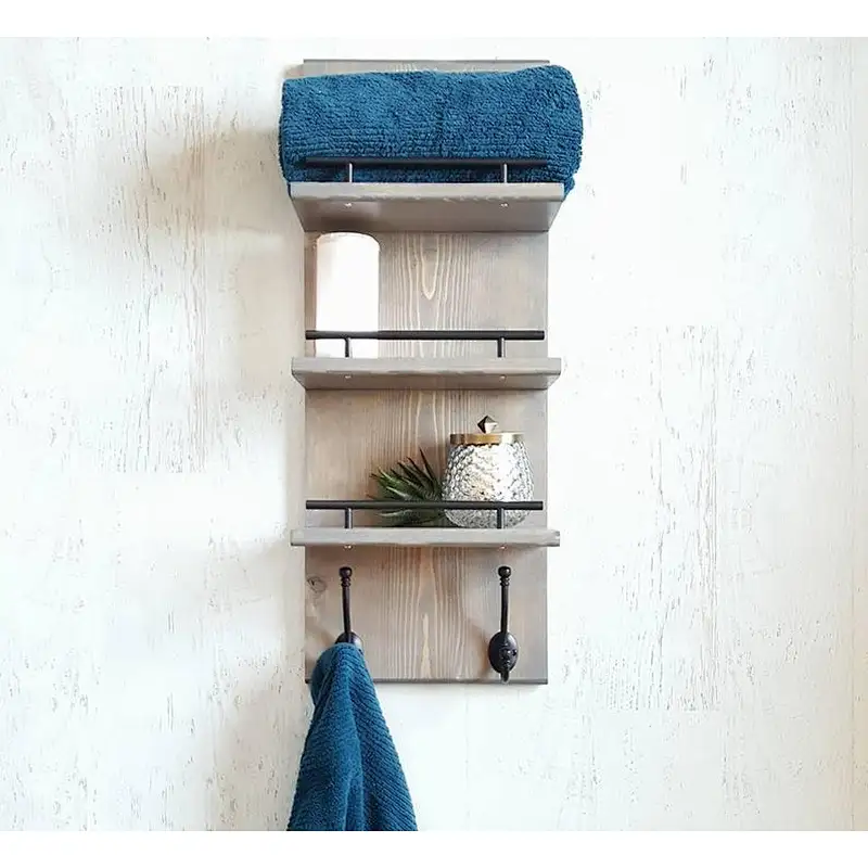 Solid Wood Rustic Farmhouse Floating Shelf Mail Sorter Organizer Wood Key Holder Organizer for Wall, Rustic 2-Slot Wall Mail