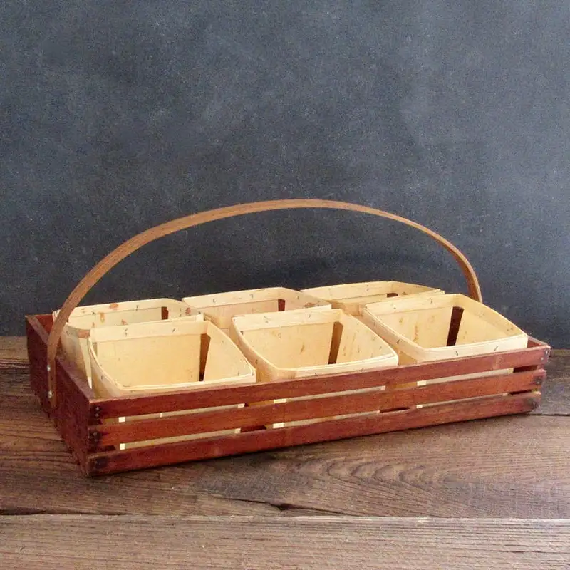 Vintage Wooden  Tote, Wooden Crate Carrier, Vintage Wood Tray with Handle, Farmhouse Decor