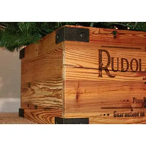 Christmas Tree Box Skirt Replacement Wood Crate  Heart Pine  Reindeer Treats Label