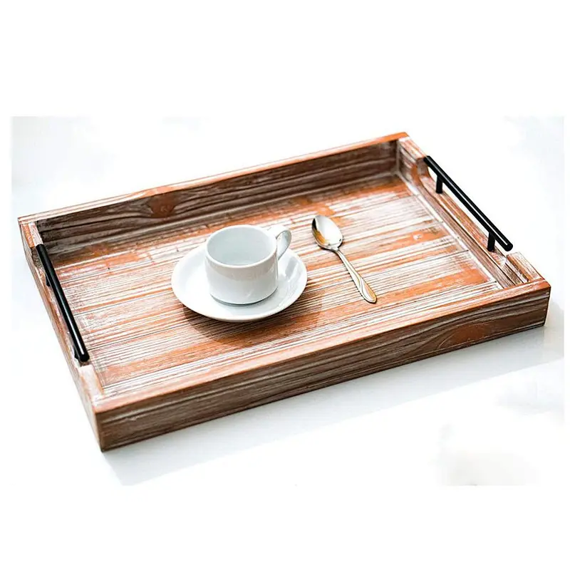 Wooden Ottoman Tray for Living Room and KitchenUnfinished Wood TraysWoodServing TrayWoodenTray With Metal HandlelWood Tray Stand