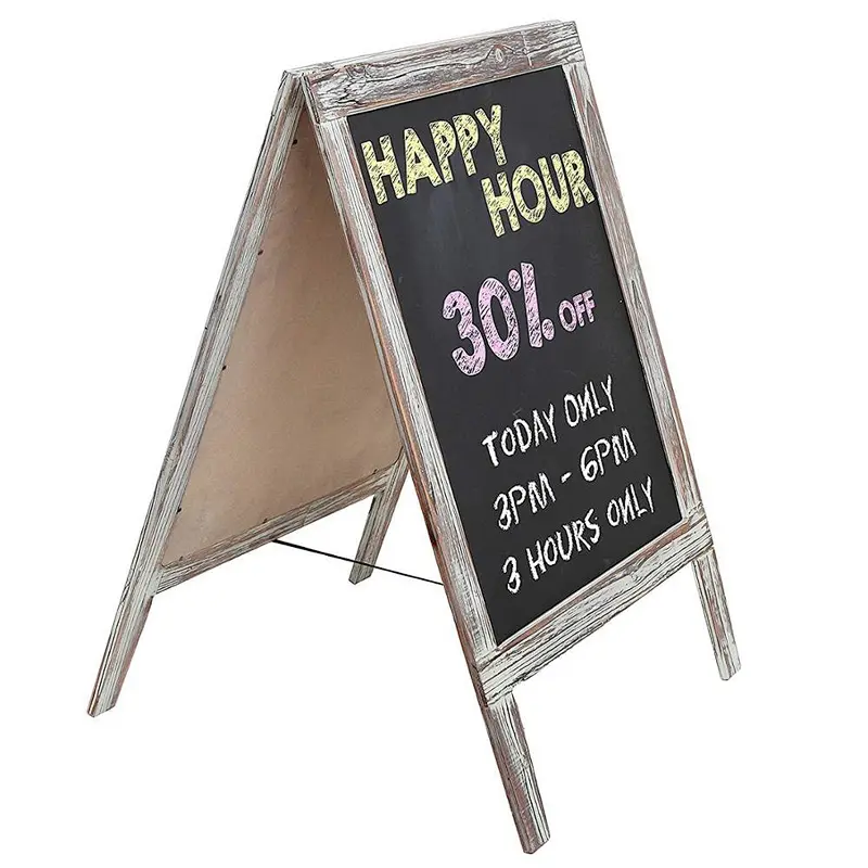 Freestanding Rustic Torched Wood Message Memo Chalkboard Sign