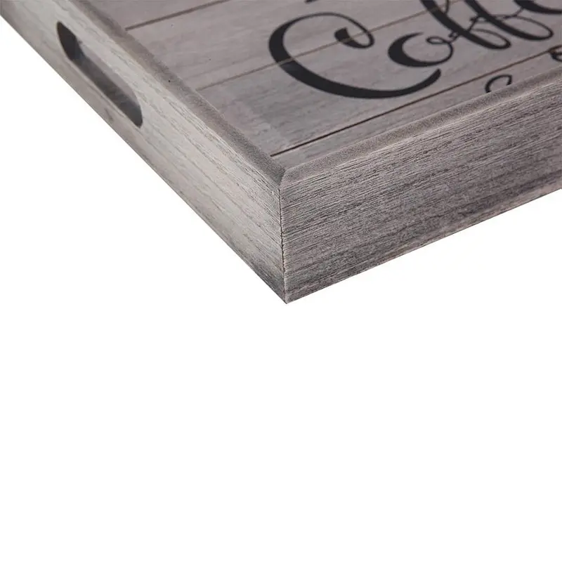 Set of 2 Rustic Wooden Serving Trays with Cutout Handles for Breakfast, Bar, Coffee Table, Coffee