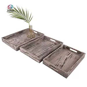 Decorated natural wooden dinner plate - rustic retro style - 3-piece set in different sizes