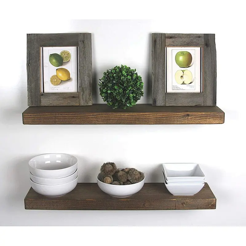 Handmade Rustic Set of 2 Wood Floating Wall Shelves