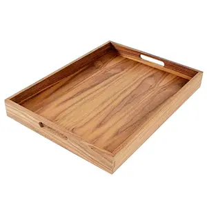 Walnut Wood Serving Tray with Handles Serve Coffee Tea  Cocktails Appetizers  Breakfast in Bed or for Ottomans or Desk