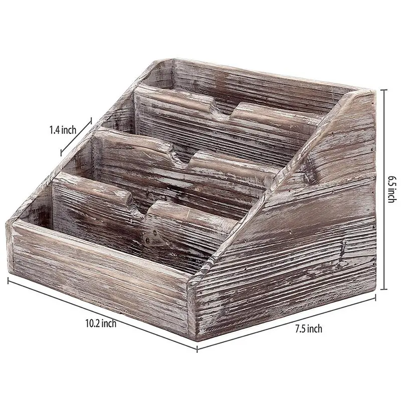 Decorative 4 Compartment Vintage Brown Torched Wood Finish Mail Sorter/Office Desk Stationery Organizer