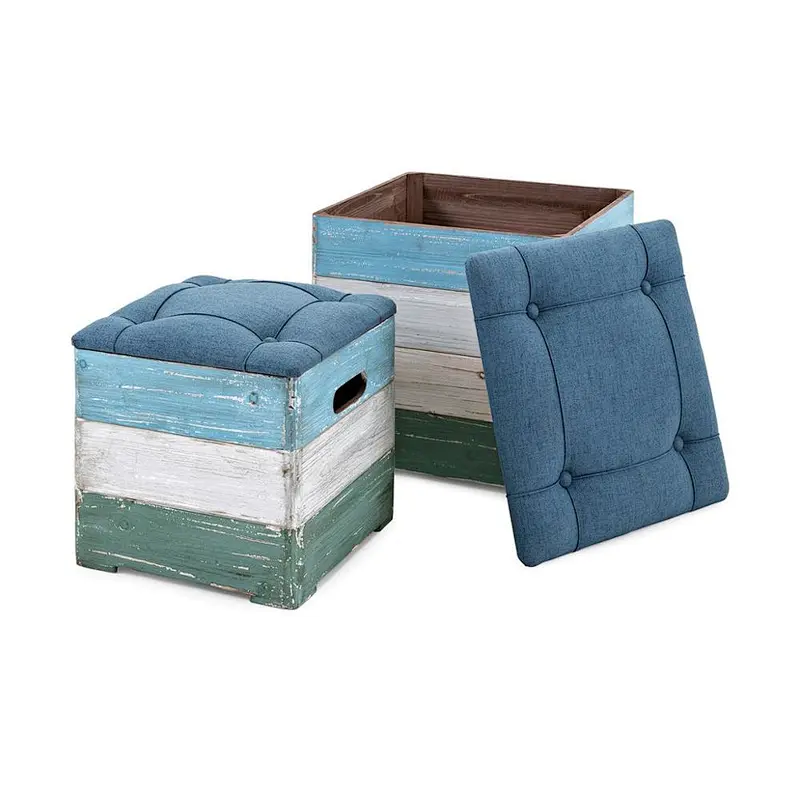 Small Wood Holder Wood Crate Box Wite Seat  For Gift Office   - Set of 2