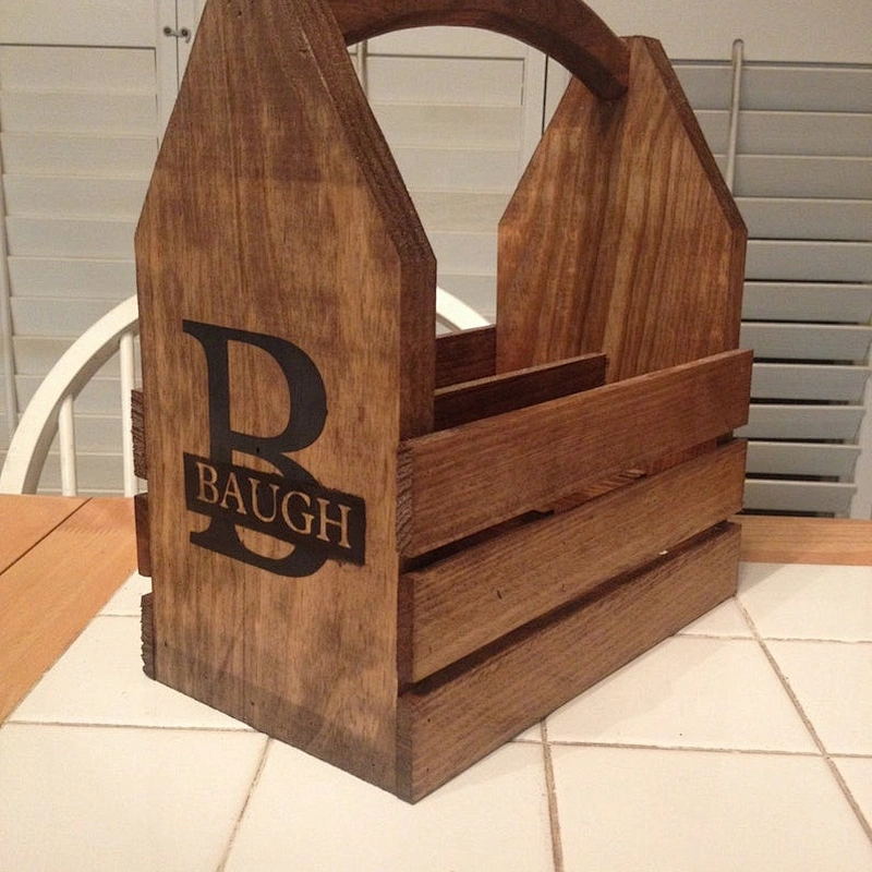 Wooden Wine Tote | Reclaimed Wine Carrier-Personalized Rustic 6-pack beer bottle carrier 12 oz longnecks wood