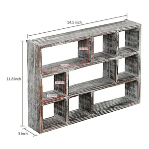 MyGift 15-Inch Wall-Mounted (Vertical or Horizontal) 9-Slot Rustic Wood Floating Shelves/Freestanding Shadow Box, Brown
