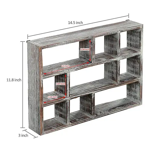 MyGift 15-Inch Wall-Mounted (Vertical or Horizontal) 9-Slot Rustic Wood Floating Shelves/Freestanding Shadow Box, Brown