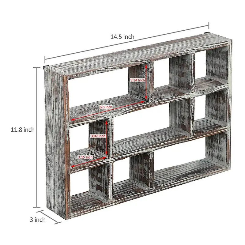 MyGift 15-Inch Wall-Mounted (Vertical or Horizontal) 9-Slot Rustic Wood Floating Shelves/Freestanding Shadow Box, Brown