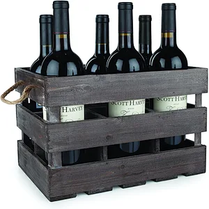 Wood Wine Holder Rustic Farmhouse Wooden 6 Bottle Crate
