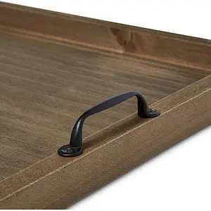 Wooden upholstered tray with handle