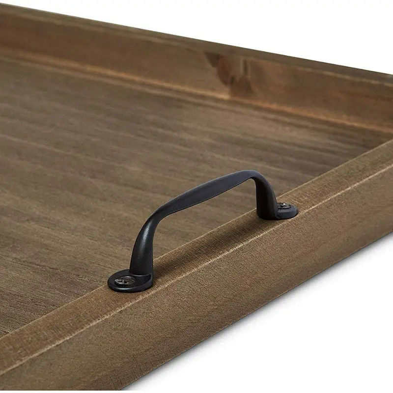 Wooden upholstered tray with handle