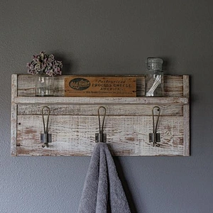 Farmhouse Bathroom Storage Coat Racks  Wooden Shelf with Hooks