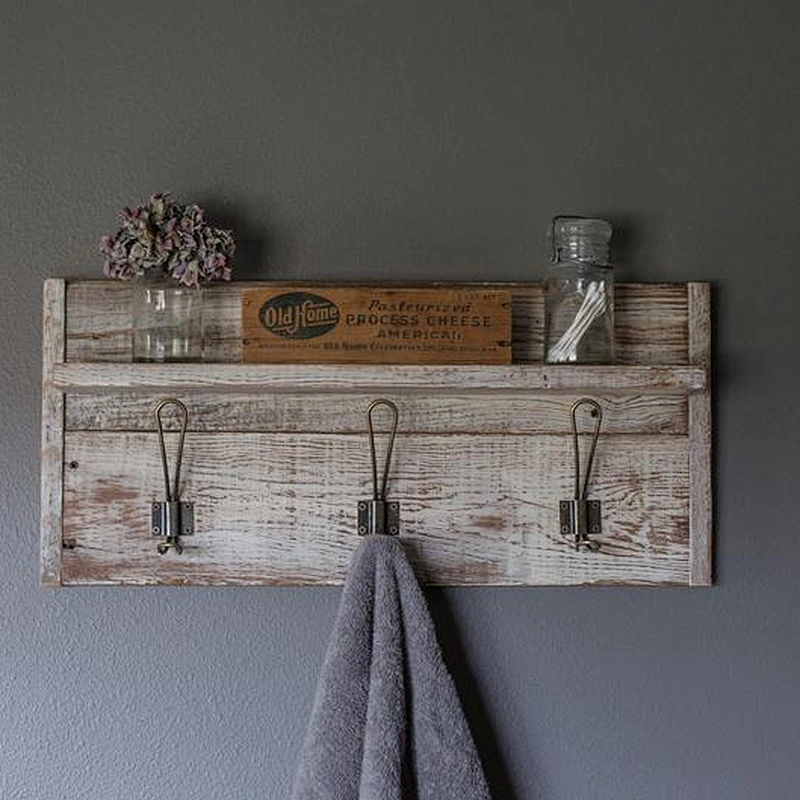 Farmhouse Bathroom Storage Coat Racks  Wooden Shelf with Hooks