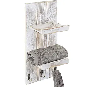 Rustic wood floating wall shelves bathroom shelf with hooks wall mounted home decor wall shelf