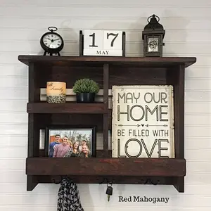 Entryway Shelf with Metal Hooks Wall Organizer