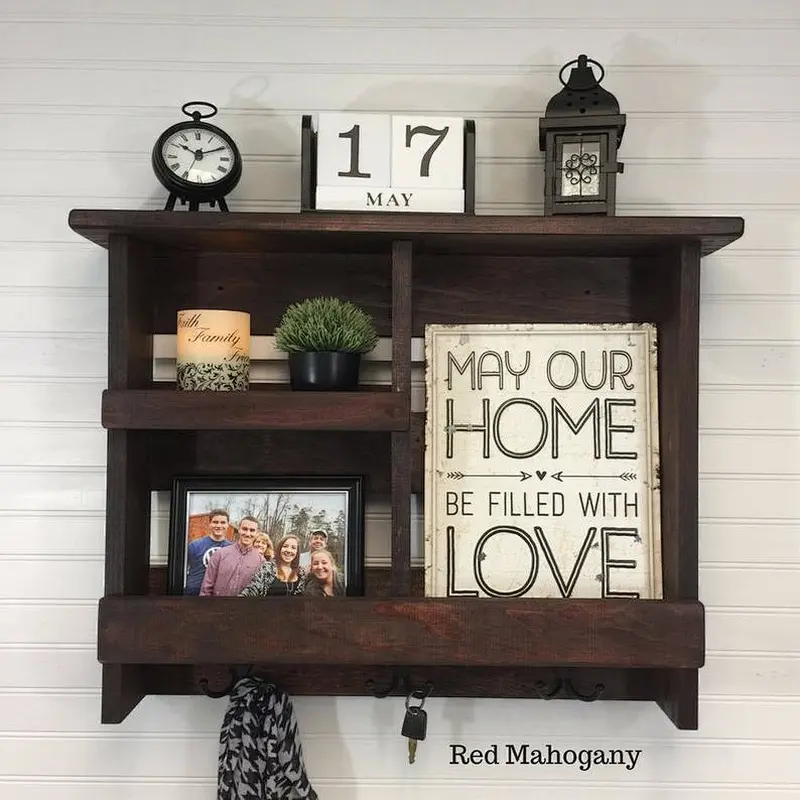 Entryway Shelf with Metal Hooks Wall Organizer