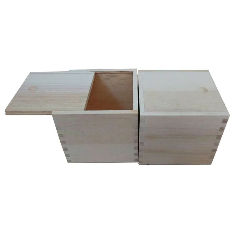 wooden semi-finished product small customized rustic style cheap  wooden  storage cratebox, slide top - square gift box filling