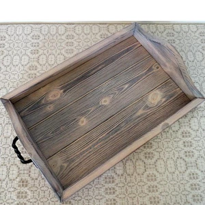 Rustic style wooden hotel serving coffee tray with handles