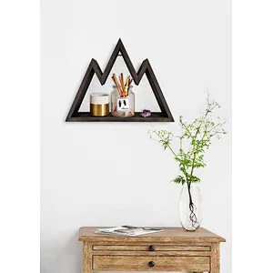 Mkono Wall Shelf Wood Floating Mountain Shelf Crystal Display Shelf Rustic Triangle Wall Art Geometric Decor for Nursery