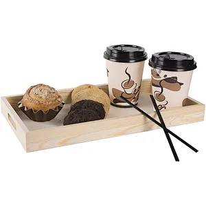 Wooden Nested Serving Trays - Five Piece Set of Rectangular Shape Wood Trays for Crafts with Cut Out Handles