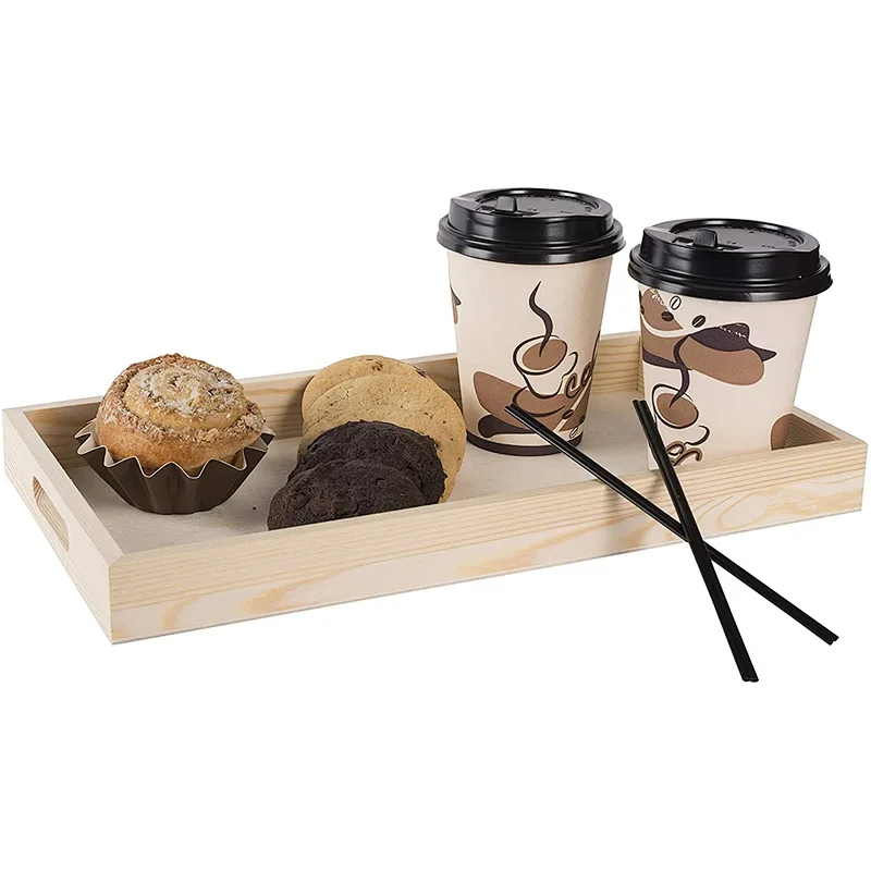 Wooden Nested Serving Trays - Five Piece Set of Rectangular Shape Wood Trays for Crafts with Cut Out Handles