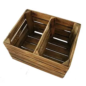 Apple Crate with Short Shelf Burnt Wood Custom Wooden Crate Storage Box