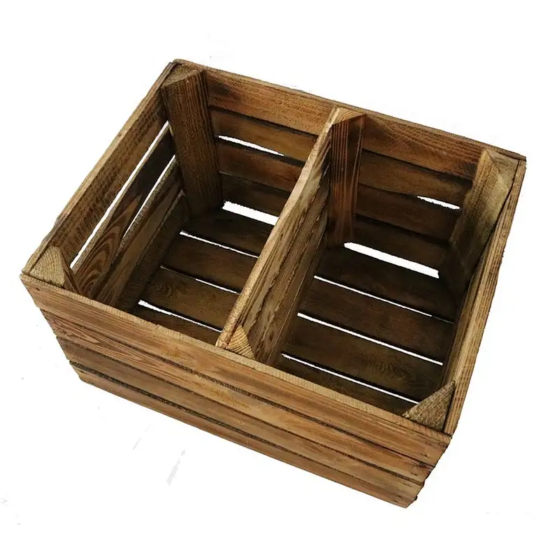 Apple Crate with Short Shelf Burnt Wood Custom Wooden Crate Storage Box