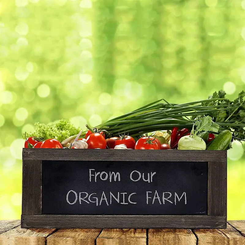 Wooden Collapsible Vegetable Fruit Storage Crates with Chalkboard Front Panel and Cutout Handles, Set of 3