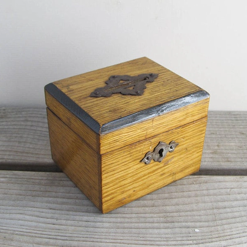 Antique wooden money box dated 1865, Old wooden church collection moneybox, antique piggybank, simple rustic antique home decor