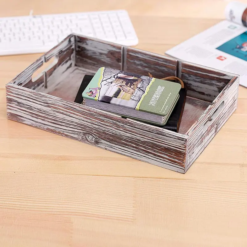6 Compartment Convertible Wood Serving Tray Shadow Box with Handles and Removable Divider
