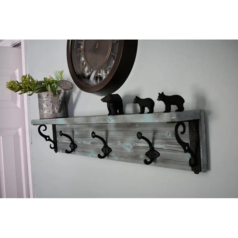 Wood Shelf With Hooks Coat Rack Entryway Organizer Wall Organizer  Farmhouse Wall Decor  Rustic Home Decor  Rustic Wall