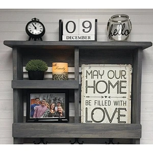 Entryway Shelf with Metal Hooks  shelf wall floating bathroom shelf