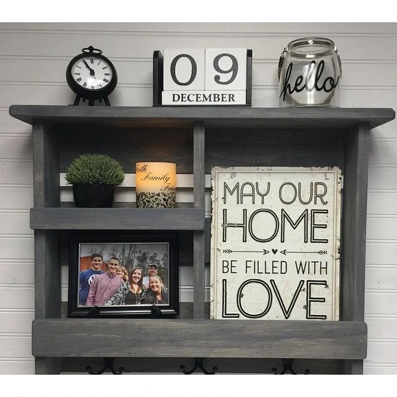 Entryway Shelf with Metal Hooks  shelf wall floating bathroom shelf