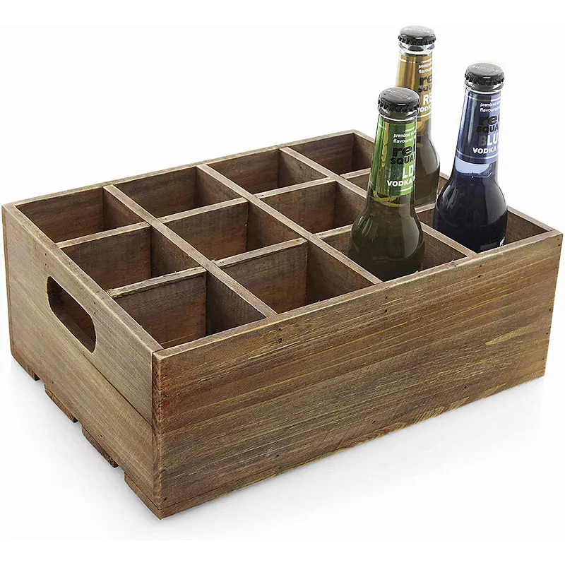 Vintage Finish Rustic Brown Wood 12 Slot Beer Bottle