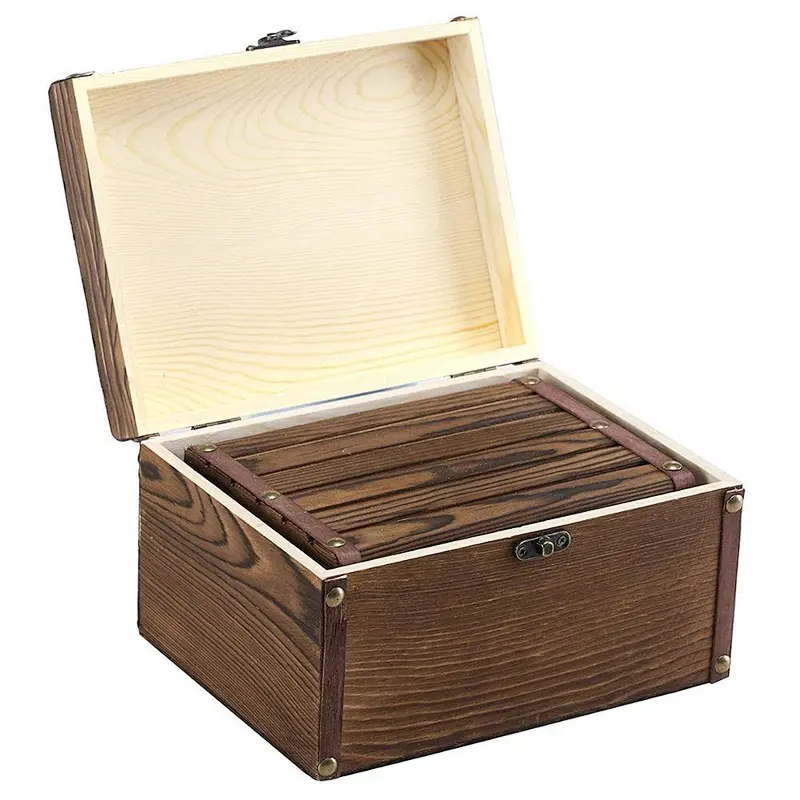 Set of 3 Vintage Style Wood Decorative Nesting Boxes, Jewelry & Trinket Storage Chests with Latch, Brown
