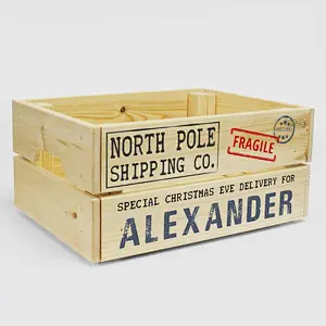 Cheaper Home Personalised Christmas Eve Box, Wooden Xmas Shipping Crate,  Storage box