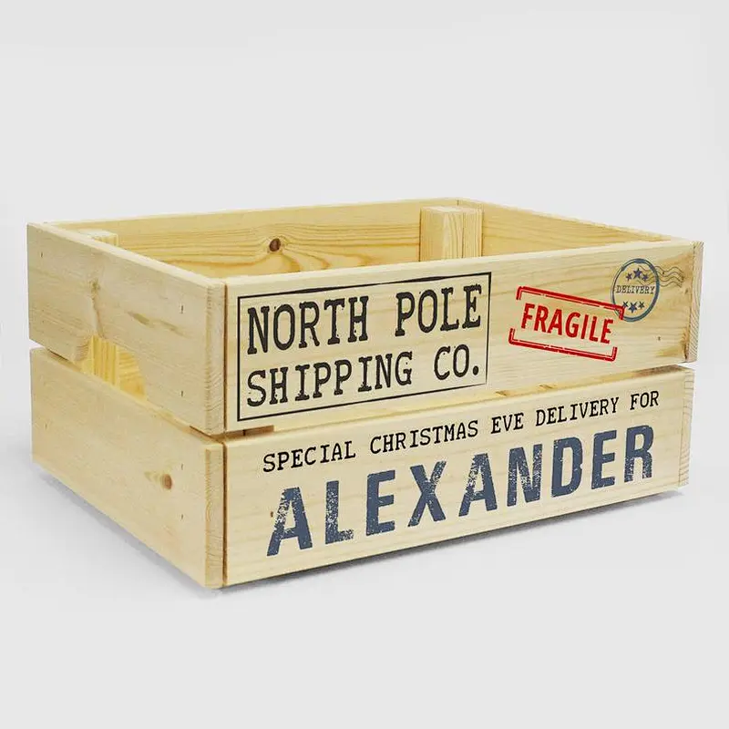 Cheaper Home Personalised Christmas Eve Box, Wooden Xmas Shipping Crate,  Storage box